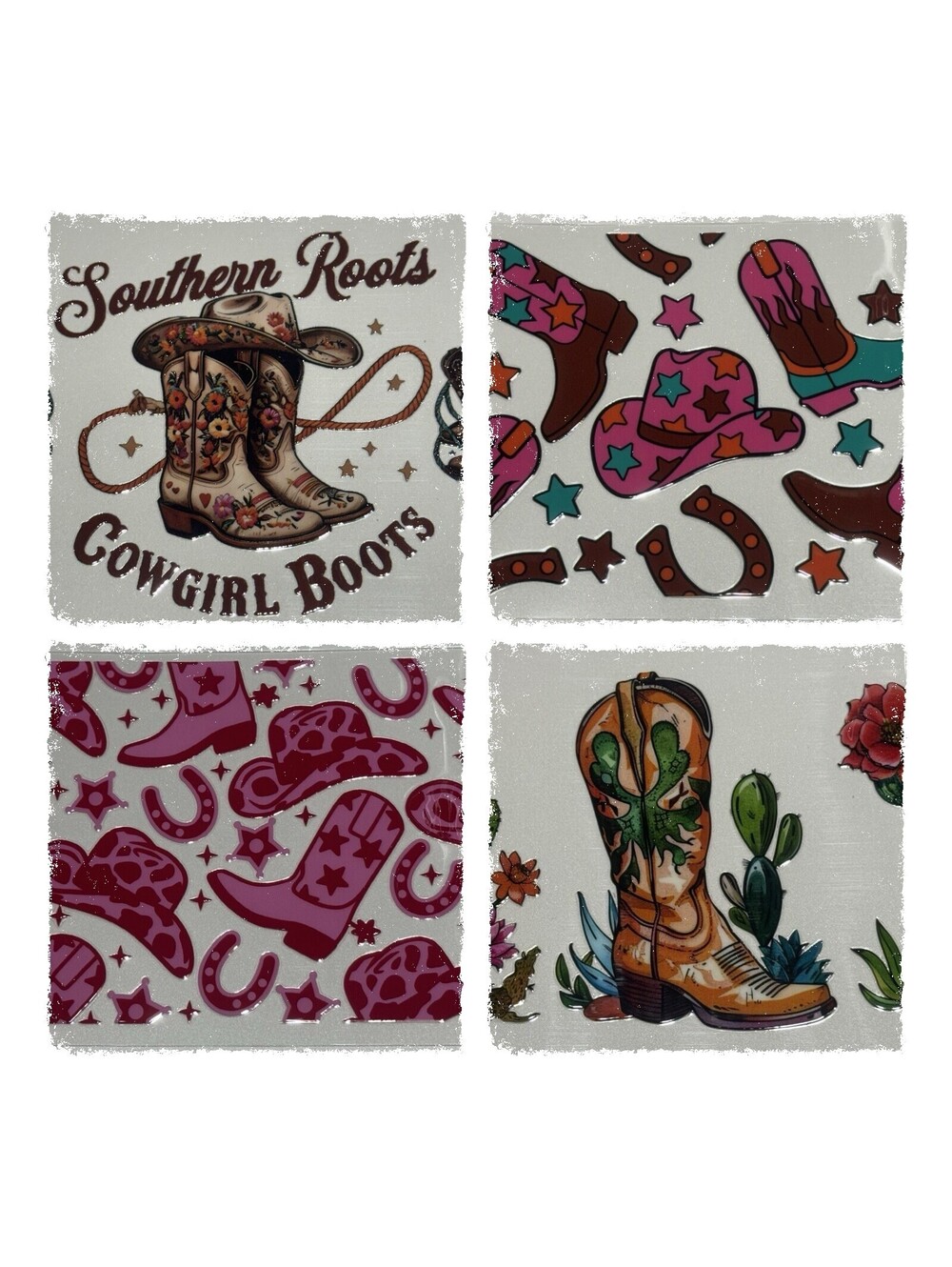 4 Cup Wraps Southern Cowgirl Boots Hats Theme UV DTF Assorted Set Tumblers Cups